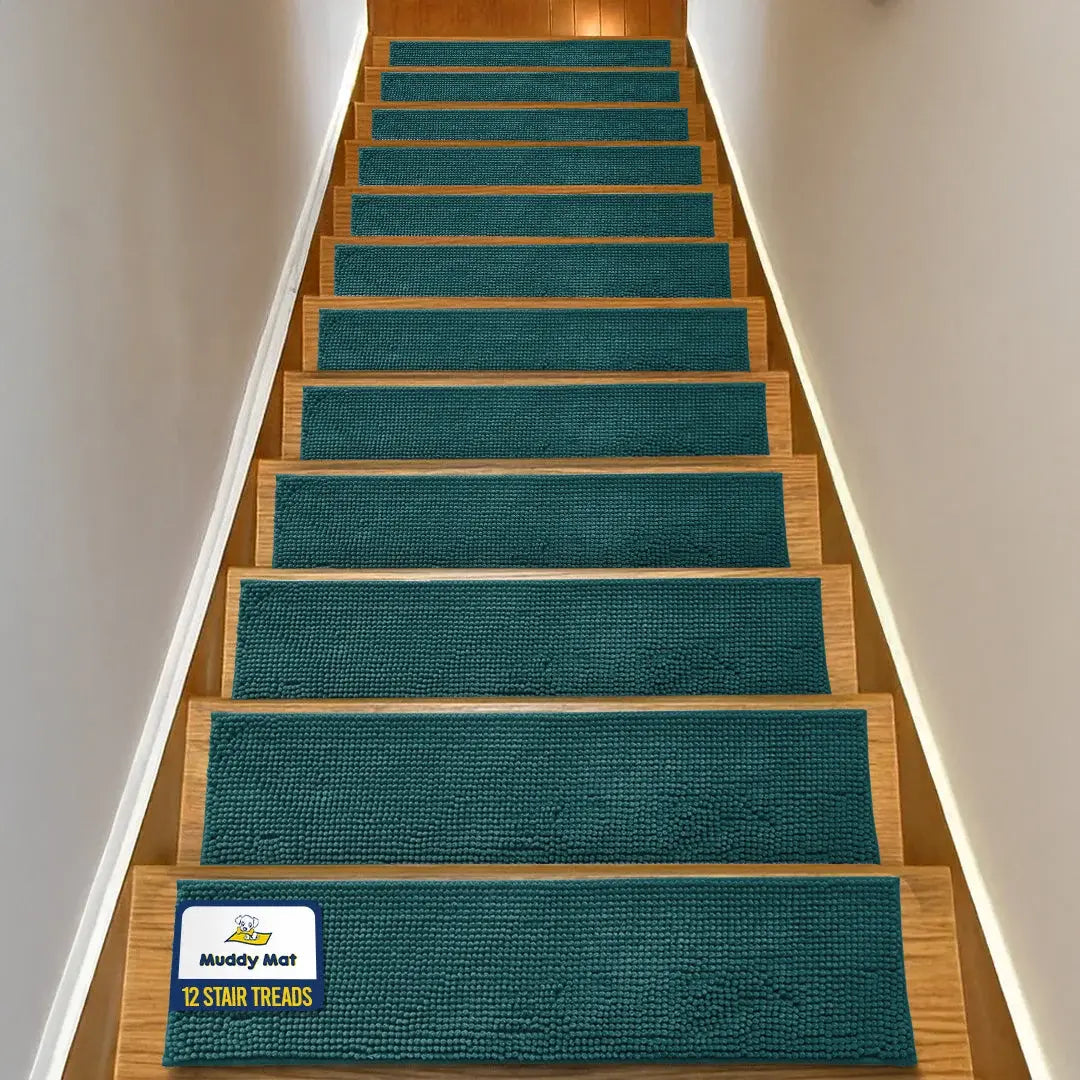 Machine-Washable Dog Stair Runner Treads, 30" x 7" - 12 pack / Atlantic Blue