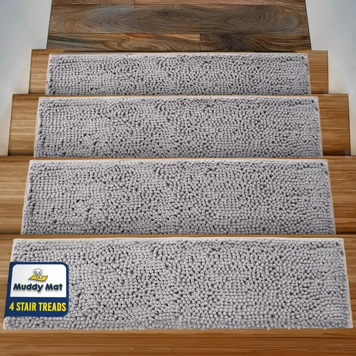 Machine-Washable Dog Stair Runner Treads, 30" x 7" - 4 pack / Grey