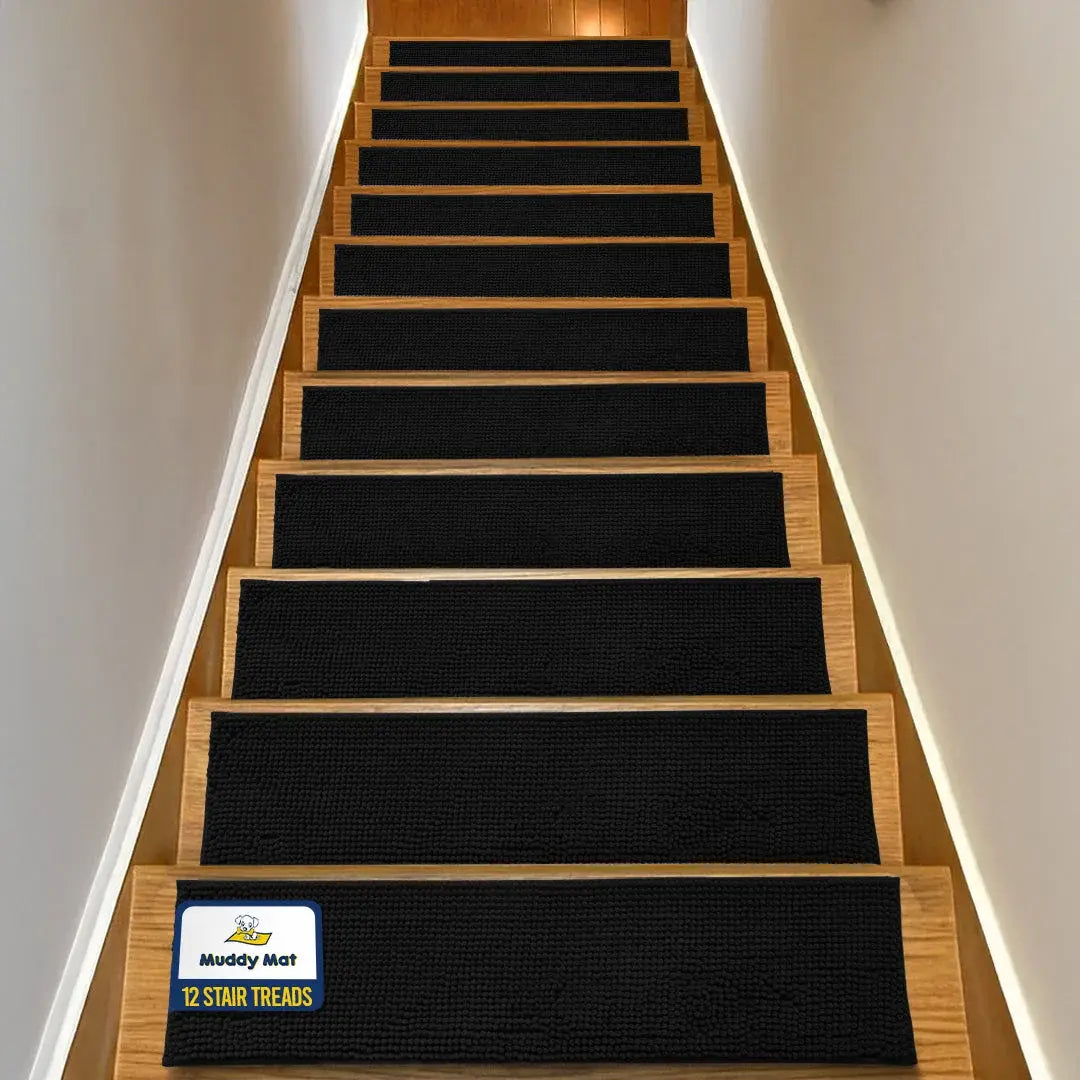 Machine-Washable Dog Stair Runner Treads, 30" x 7" - 12 pack / Black