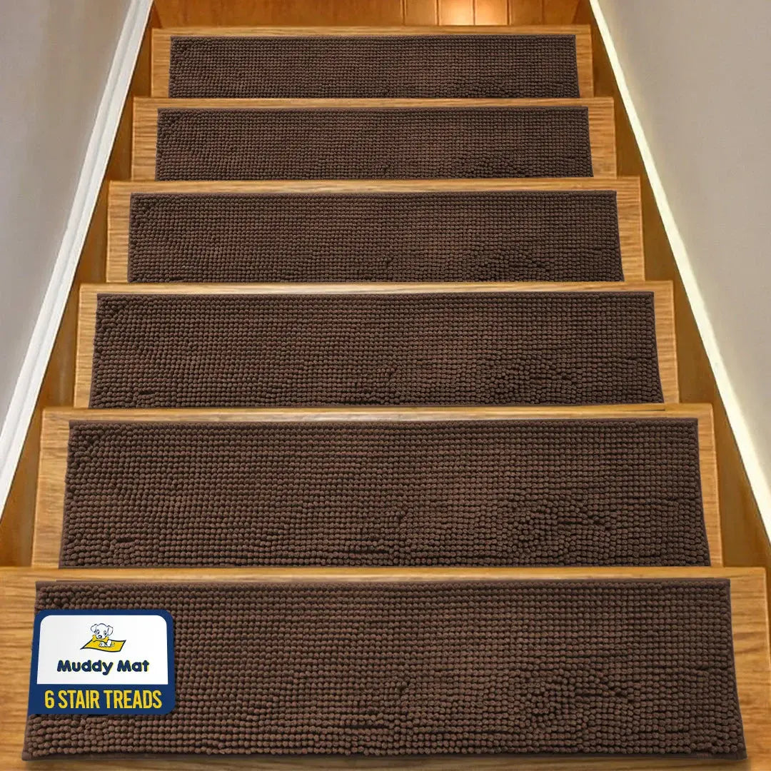 Machine-Washable Dog Stair Runner Treads, 30" x 7" - 6 pack / Chocolate Brown
