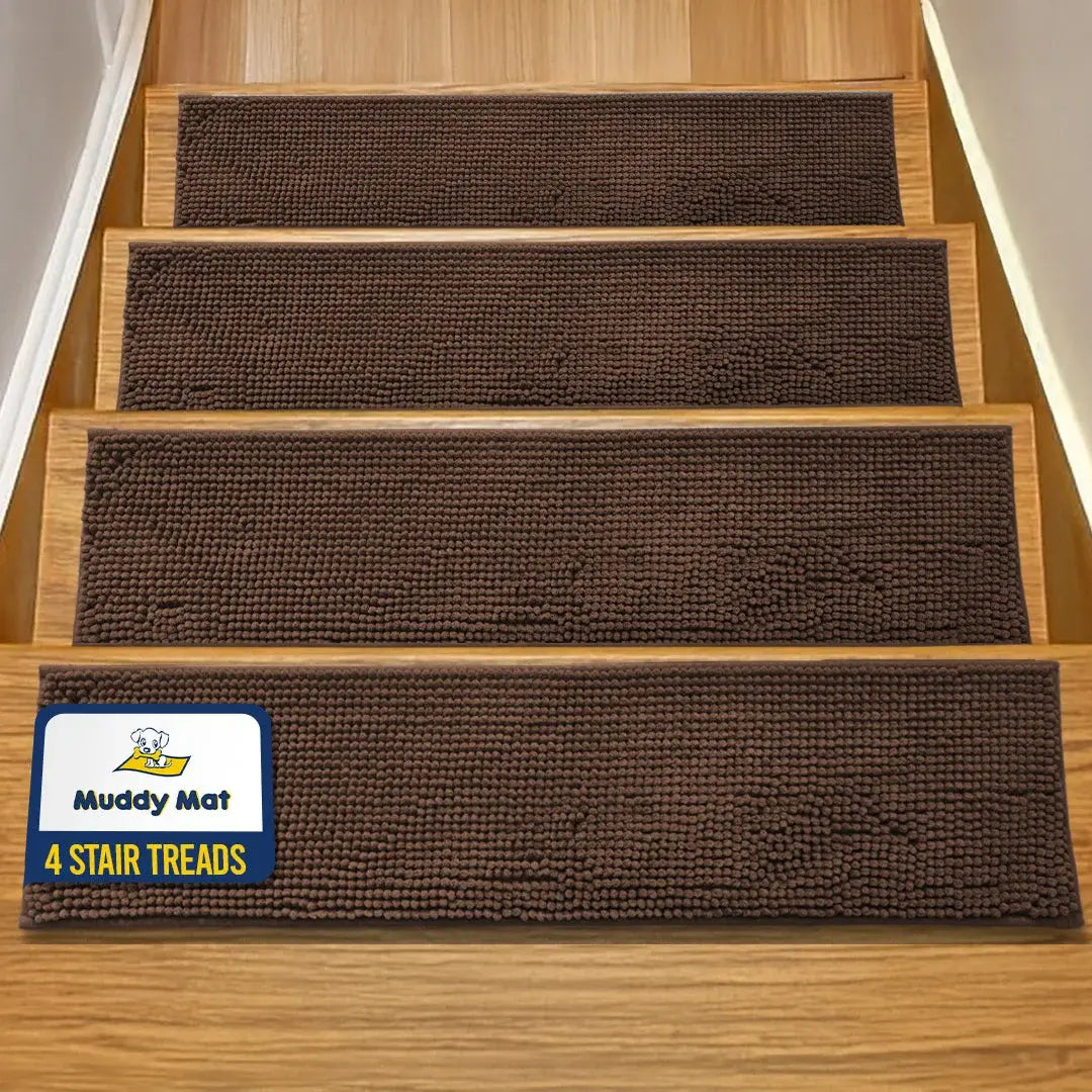 Machine-Washable Dog Stair Runner Treads, 30" x 7" - 4 pack / Chocolate Brown