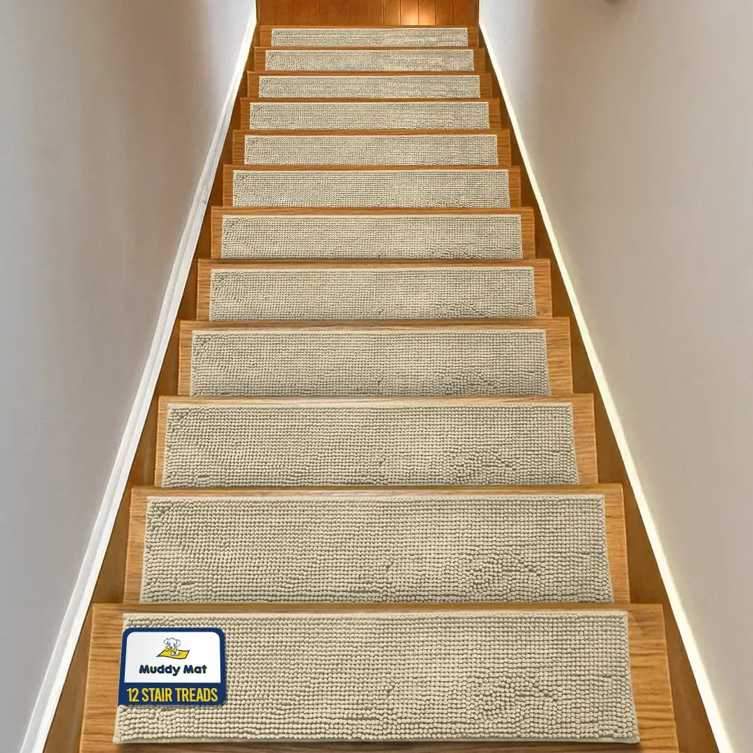 Machine-Washable Dog Stair Runner Treads, 30" x 7" - 12 pack / Beige
