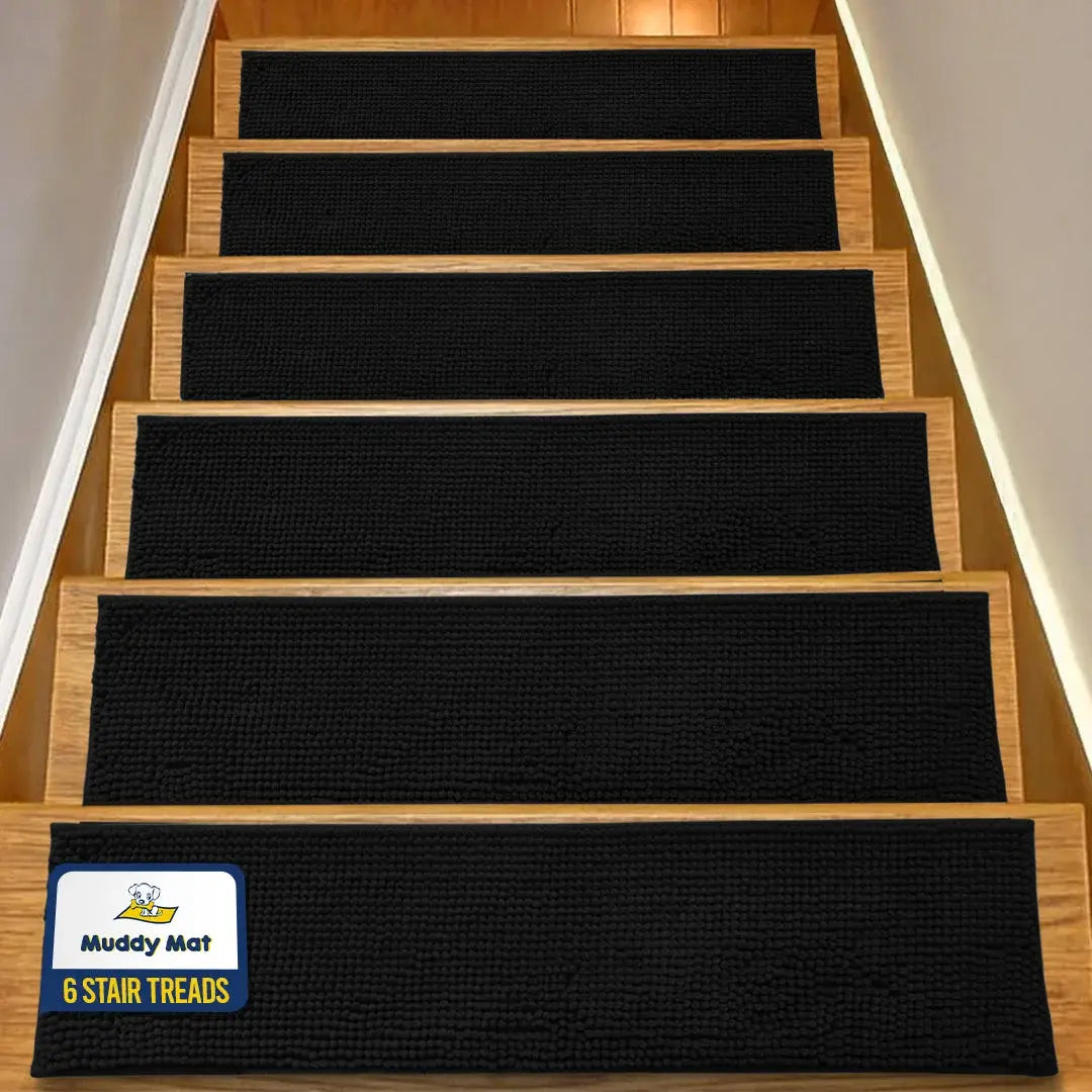 Machine-Washable Dog Stair Runner Treads, 30" x 7" - 6 pack / Black