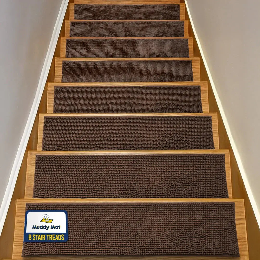 Machine-Washable Dog Stair Runner Treads, 30" x 7" - 8 pack / Chocolate Brown