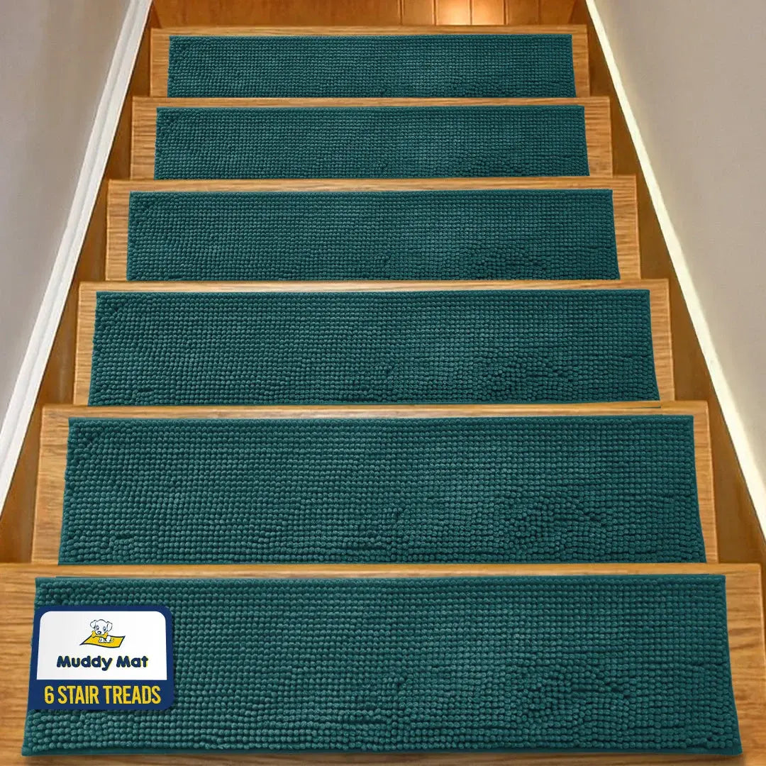 Machine-Washable Dog Stair Runner Treads, 30" x 7" - 6 pack / Atlantic Blue