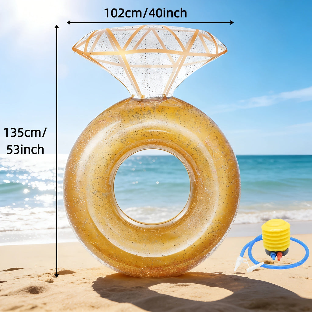 Giant Engagement Ring Pool Float, 49 x 31-Inch Inflatable in Gold, White or Pink for Bridal Pool Parties