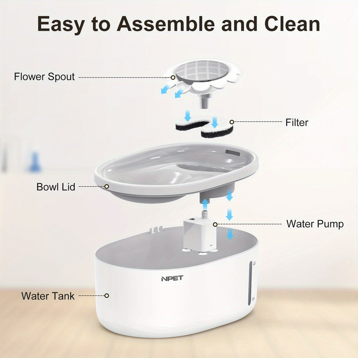 Automatic Pet Water Fountain 2L / 67oz – Ultra-Quiet Pump, Visible Water Level Window, Cat & Dog Water Dispenser, Safe BPA-Free Design