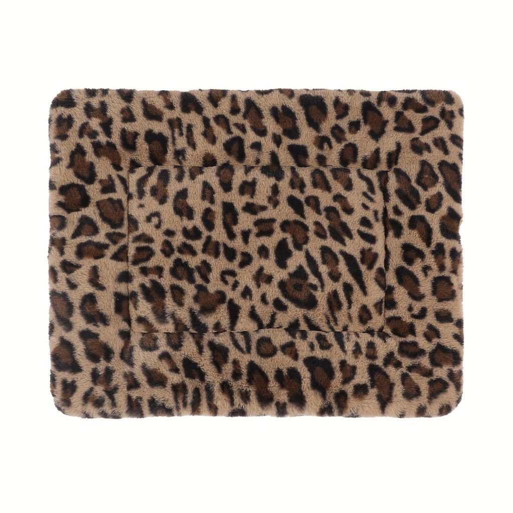 Reversible Plush Pet Mat Leopard Print Fleece Soft Warm Dog Cat Bed Pad Anti-Slip Machine Washable for Crate Car Sofa Floor