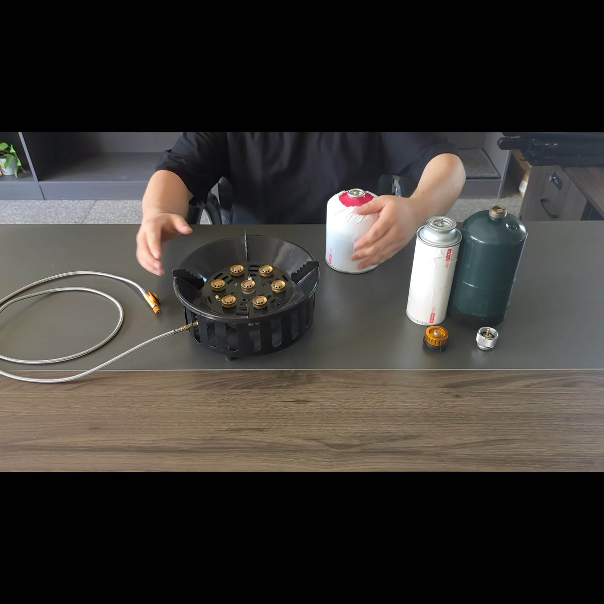 Windproof Camp Stove 21000W Collapsible, Seven Star Camping Gas Stove with Piezo Igniter & Fuel Canister Adapter