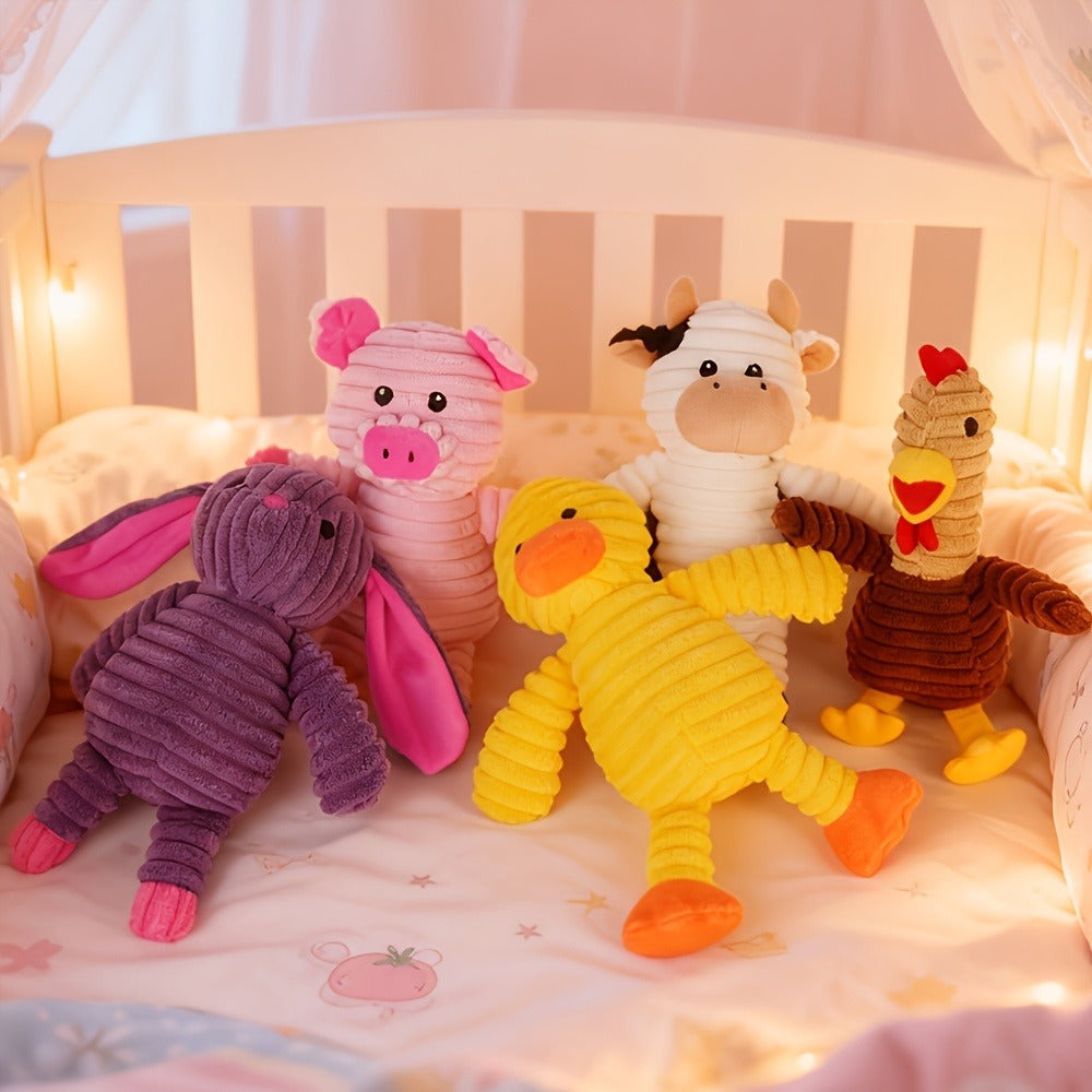 Dog Toys Five-Piece Squeaky Plush Animal Set with Pig, Frog, Elephant, Chicken and Fox Designs
