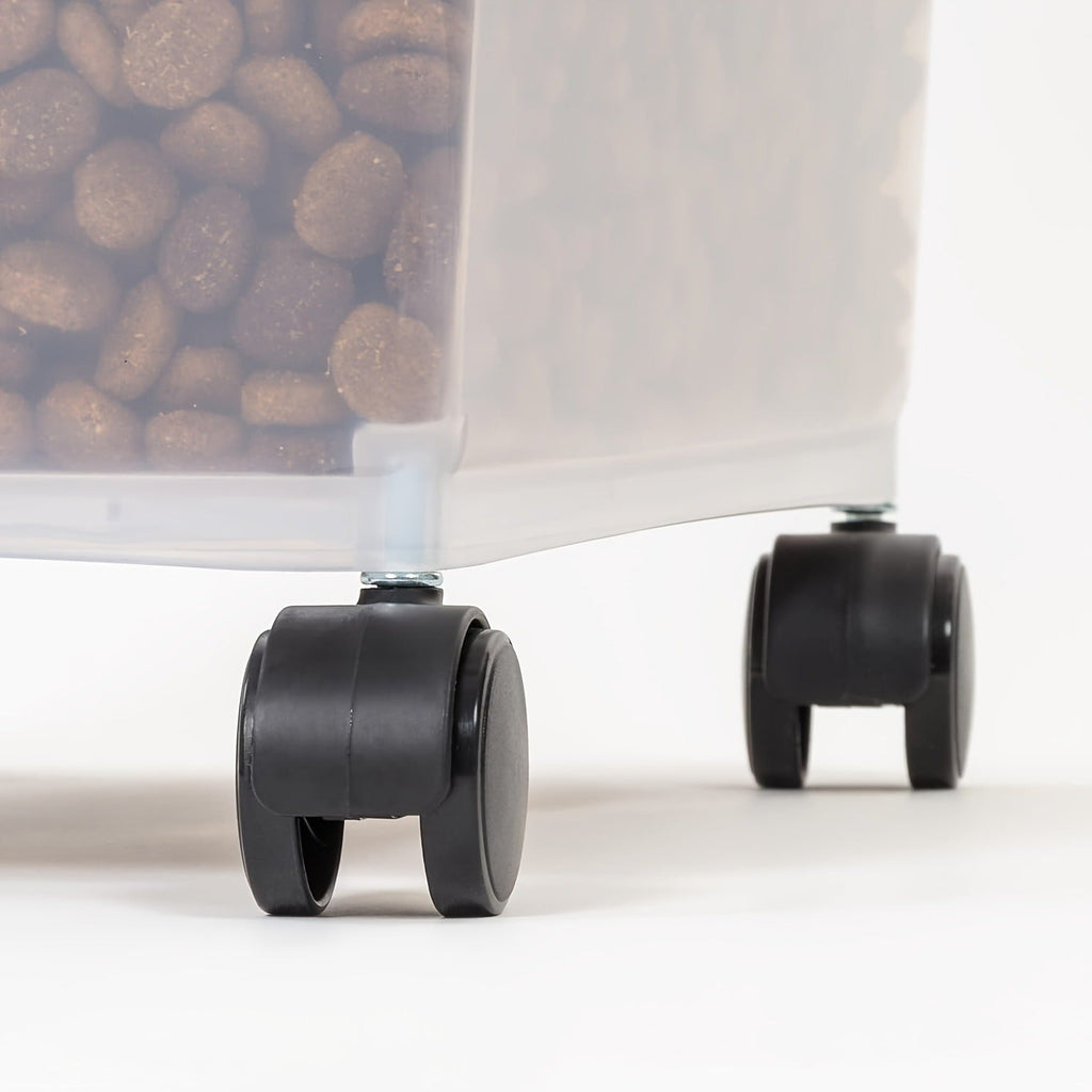 30QT and 10QT Stacking Pet Food Bin Set with Long Scoop, Front Latch and Removable Caster Wheels
