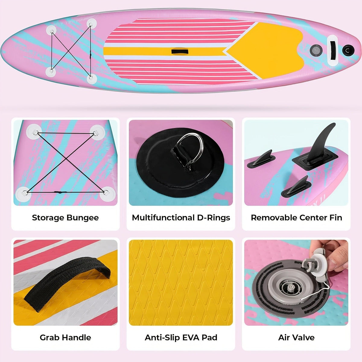 Stand Up Paddle Board 10ft 350lbs Inflatable SUP 3 Fins EVA Non-Slip Deck 12-15PSI Alloy Paddle Hand Pump Repair Kit Carrying Bag