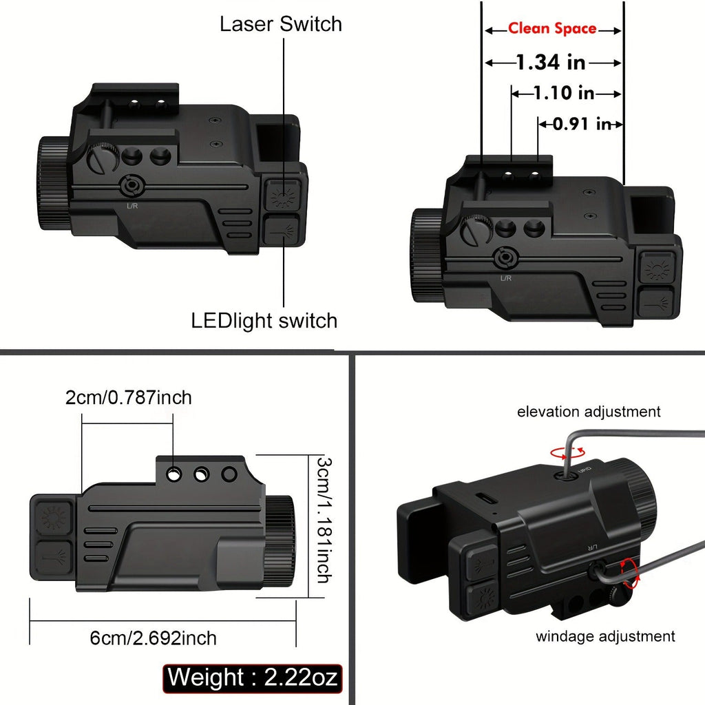 Laser Sight for Picatinny Rail Pistols – Green Red Blue Laser, CNC Aluminum, Low Profile, USB Rechargeable, 5-Hour Runtime