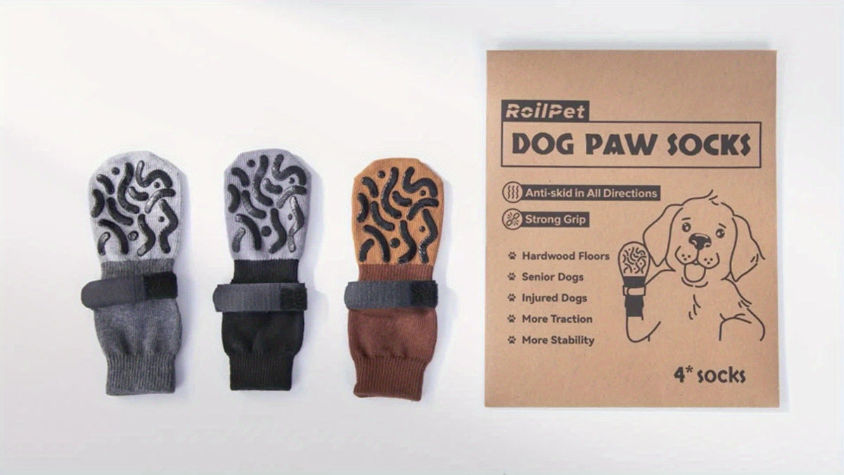 Non-Slip Dog Socks Double-Sided Grip Paw Protector with Adjustable Straps – Anti-Lick Dog Booties for Hardwood Floors