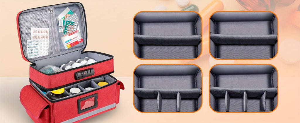 Lockable Medicine Organizer Bag with Combination Lock, Double-Layer Large Capacity Pill Bottle Storage Case for Prescription Bottles First