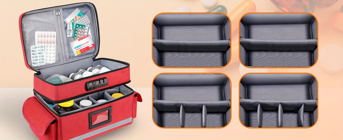 Lockable Medicine Organizer Bag with Combination Lock, Double-Layer Large Capacity Pill Bottle Storage Case for Prescription Bottles First