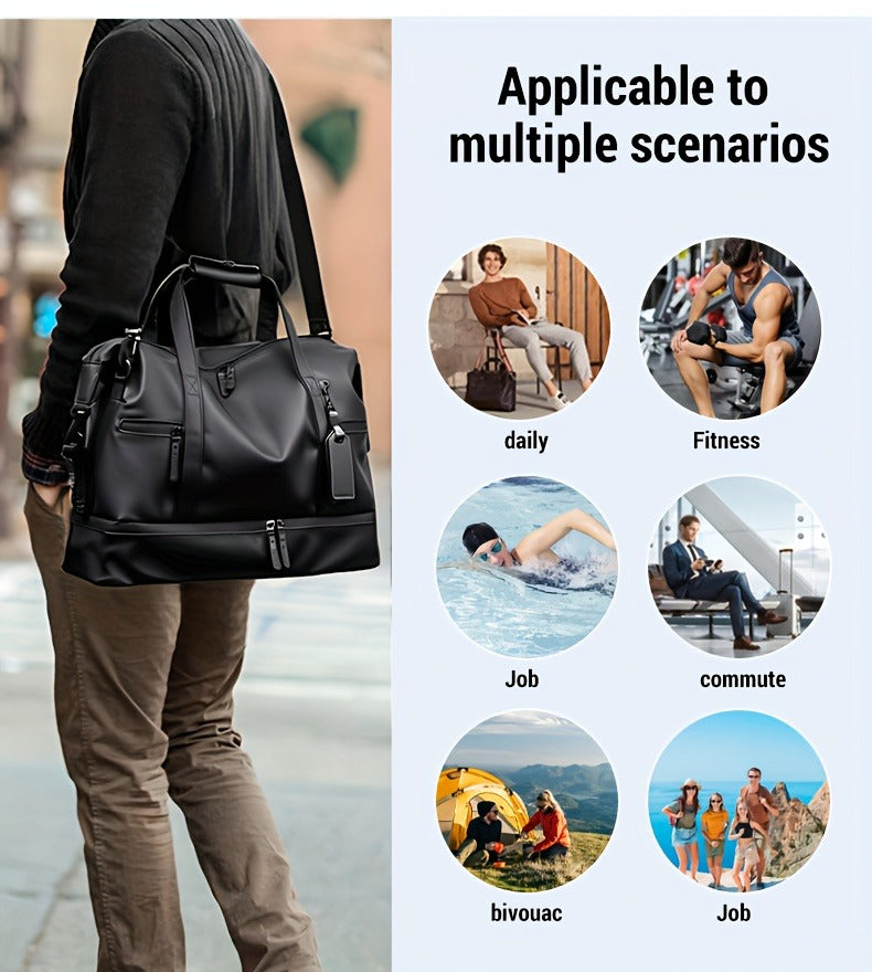 Gym Duffel Bag PU Foldable Sports Duffle with Shoe Compartment & Wet Pocket – Lightweight Weekender Travel Bag for Workout, Daily Use