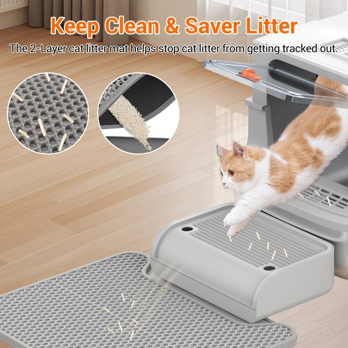 TEKEPL 68L Cat Litter Box with Stainless Steel Basin and Modular Enclosed, Semi-Open or Open Configuration