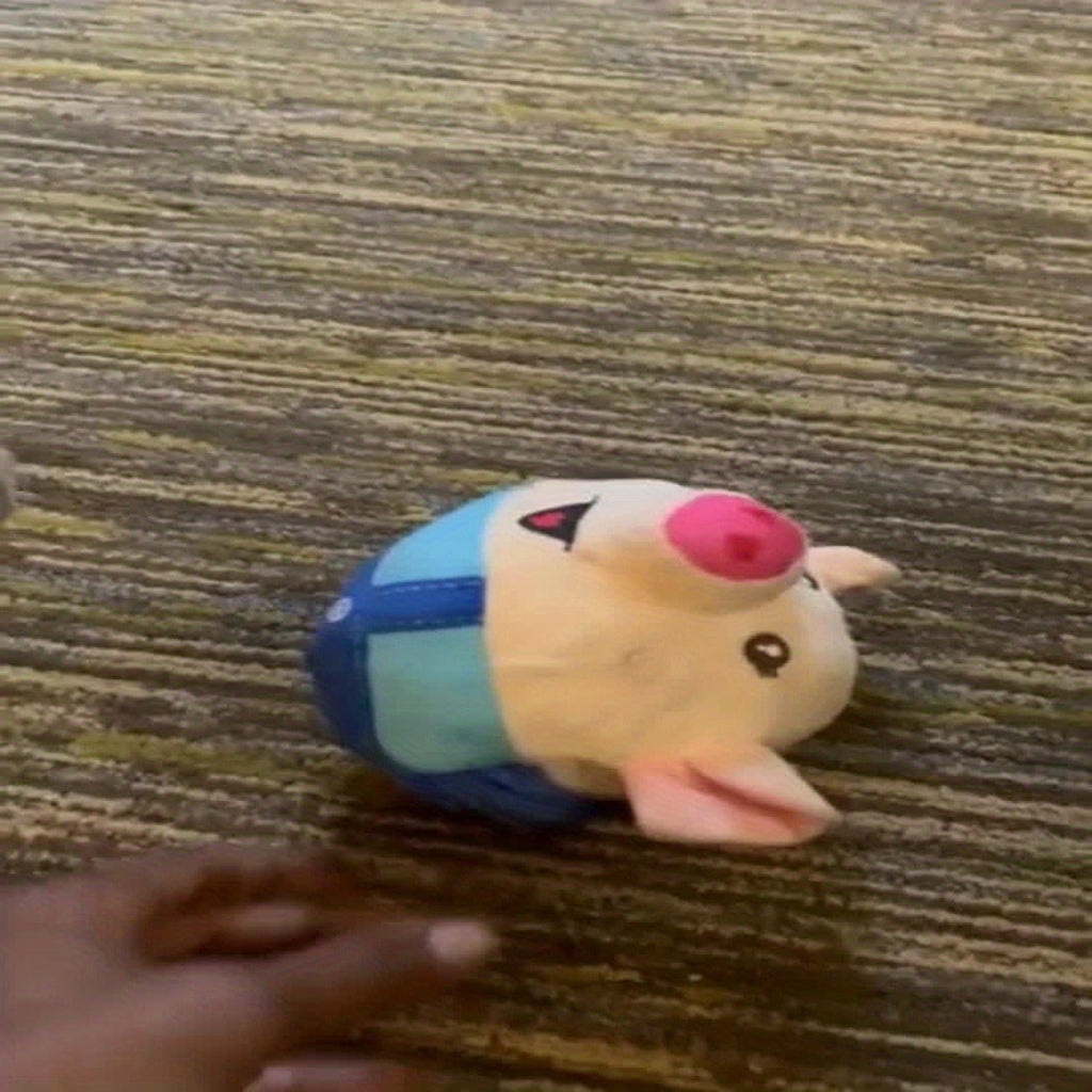 Electronic Rolling Dog Toy Ball – USB Rechargeable Cartoon Pig Plush Toy with Jumping Vibration & Sound, Automatic Self-Moving Washable