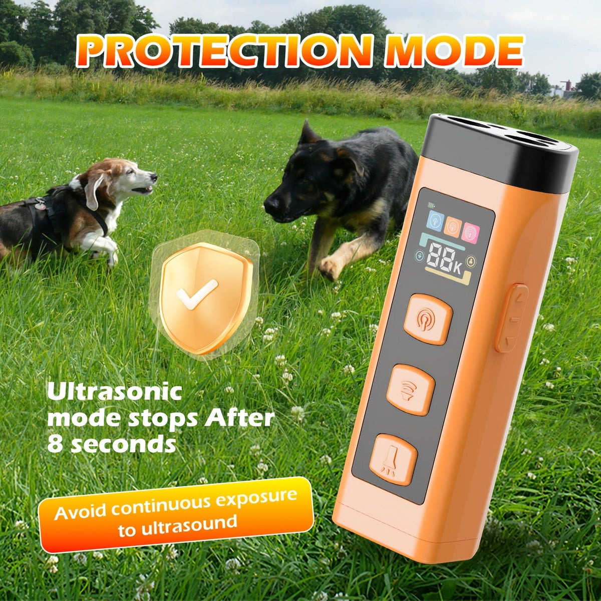 65ft Long-Range Dog Repeller – Triple-Head Ultrasonic Bark Deterrent, Powerful Soundwave Technology, USB Rechargeable Portable Handheld