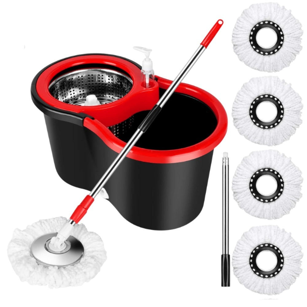 Spin Mop and Bucket with Wringer Set, 360° Spinning Mop System, 4 Microfiber Replacement Heads, Stainless Steel Adjustable Handle
