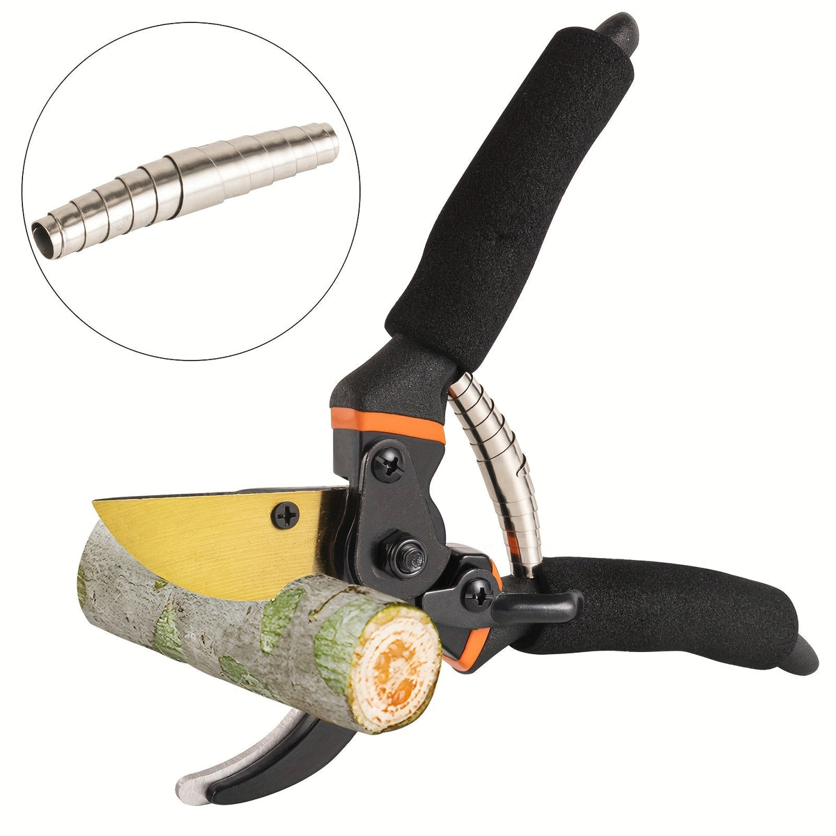 Hand Pruning Shears Set with Black-and-Orange Handles, Replacement Spring and 21cm Pictured Length