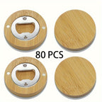 Bamboo Magnetic Bottle Opener Bulk 20 40 80 160 Pack – Round Fridge Magnet Blank Bottle Opener for Wedding Favors Party Gifts Kitchen Decor
