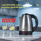 Electric Kettle by LONGADS, 2L 1000W Stainless Steel Body with Seamless Interior and Black Trim