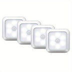Four-Piece 8cm Square Battery Night Light Set with Motion Sensors and Cool-Light Checkout for Hallways