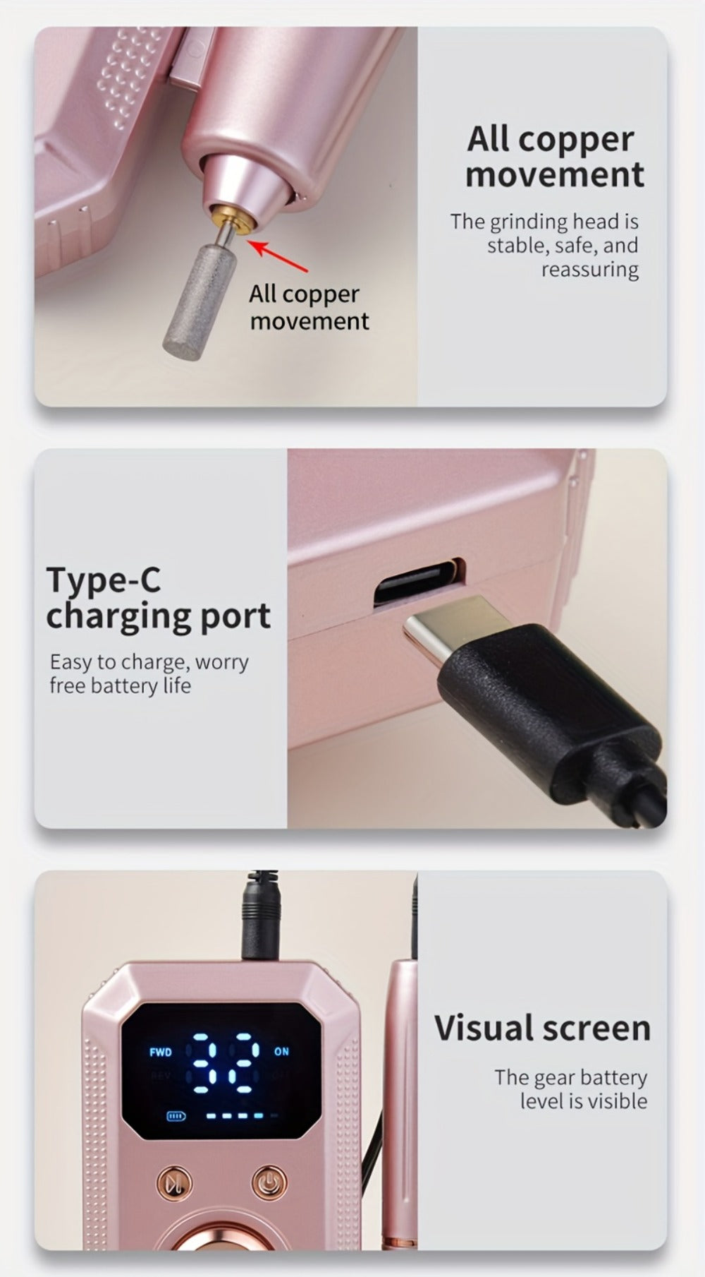 Cordless Electric Nail Drill Machine Rechargeable Professional E-File 11 Bits 20 Sanding Discs High Speed Acrylic Gel Natural Nails
