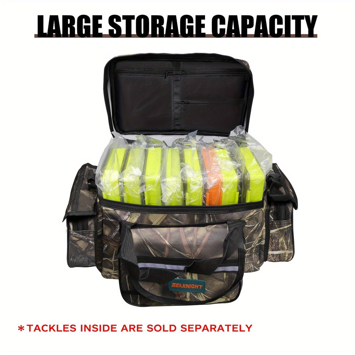 Fishing Tackle Bag Camo Durable Nylon Shoulder Carry Zipper Fishing Gear Storage Bag for Hiking Travel Outdoor Fishing Camouflage