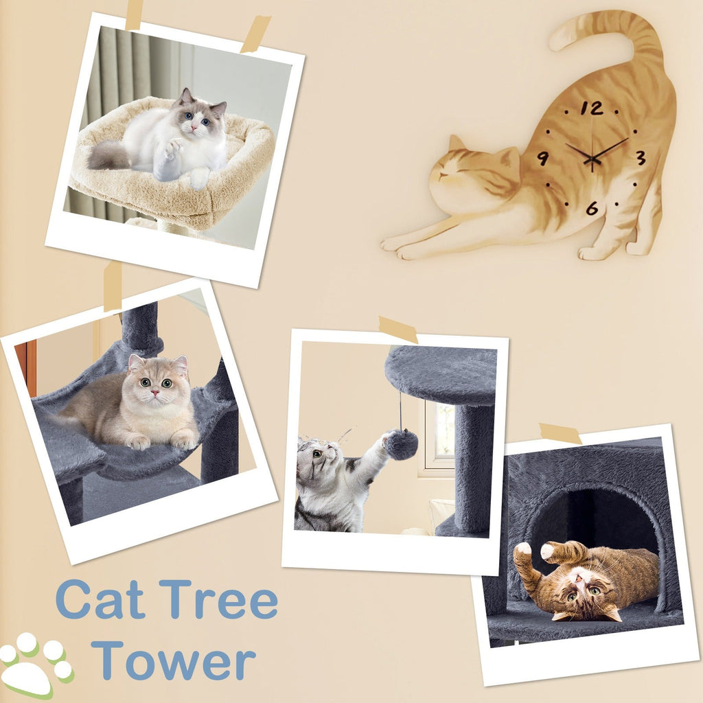 Multi-Level 44in Cat Tower with Enclosed Condo, Hammock, Round Platforms and Sisal-Wrapped Posts