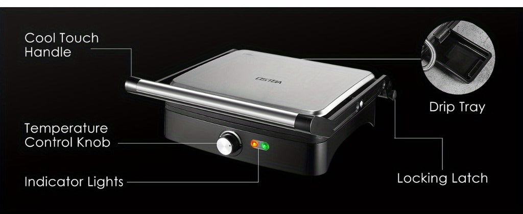 Panini Press Grill Indoor Sandwich Maker 4 Slice, Non-Stick 1200W Electric Grill with Temperature Control