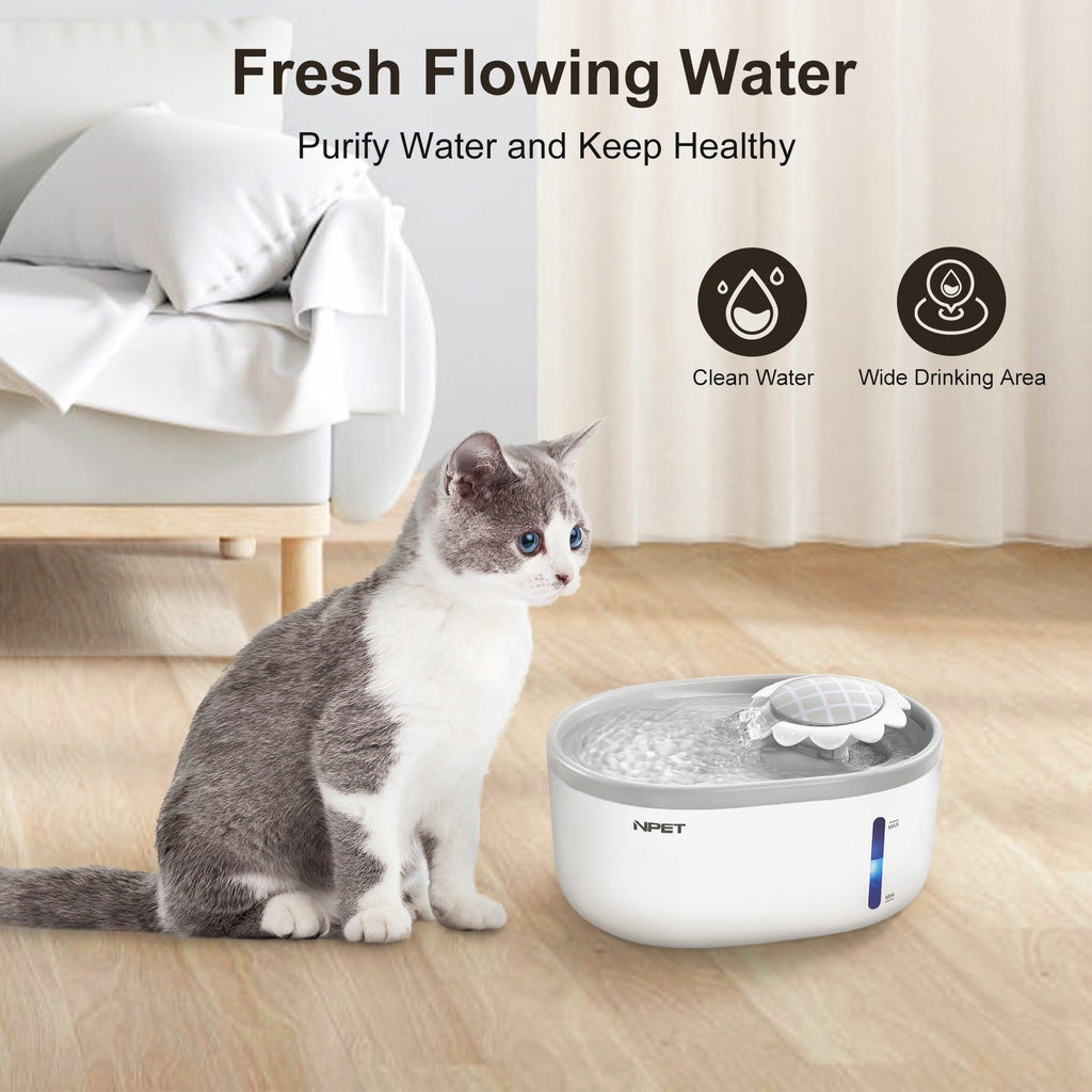 2L NPET Pet Water Fountain with Visible Water Level, PETNC010GW Filter Bundles and PETNC010YO-US Model