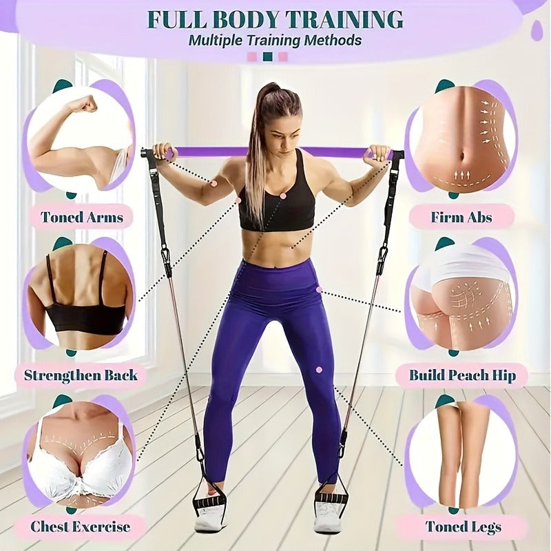 Pilates Bar Kit 14pcs with Resistance Bands & Tension Belt – Multifunctional Fitness Pedal Puller Stick for Home Yoga Stretch Training