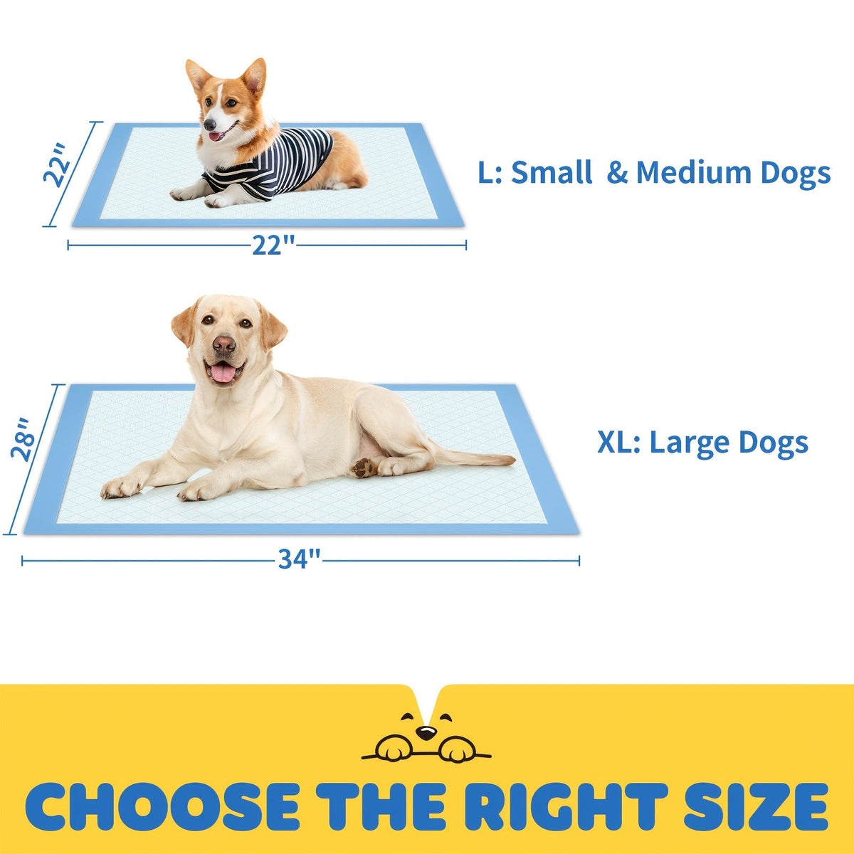 6-Layer Puppy Pads 100 Count – Super Absorbent Leak-Proof Odor Control Dog Pee Pads for Potty Training, Large & XL Size 34"x28" and 22"x22"