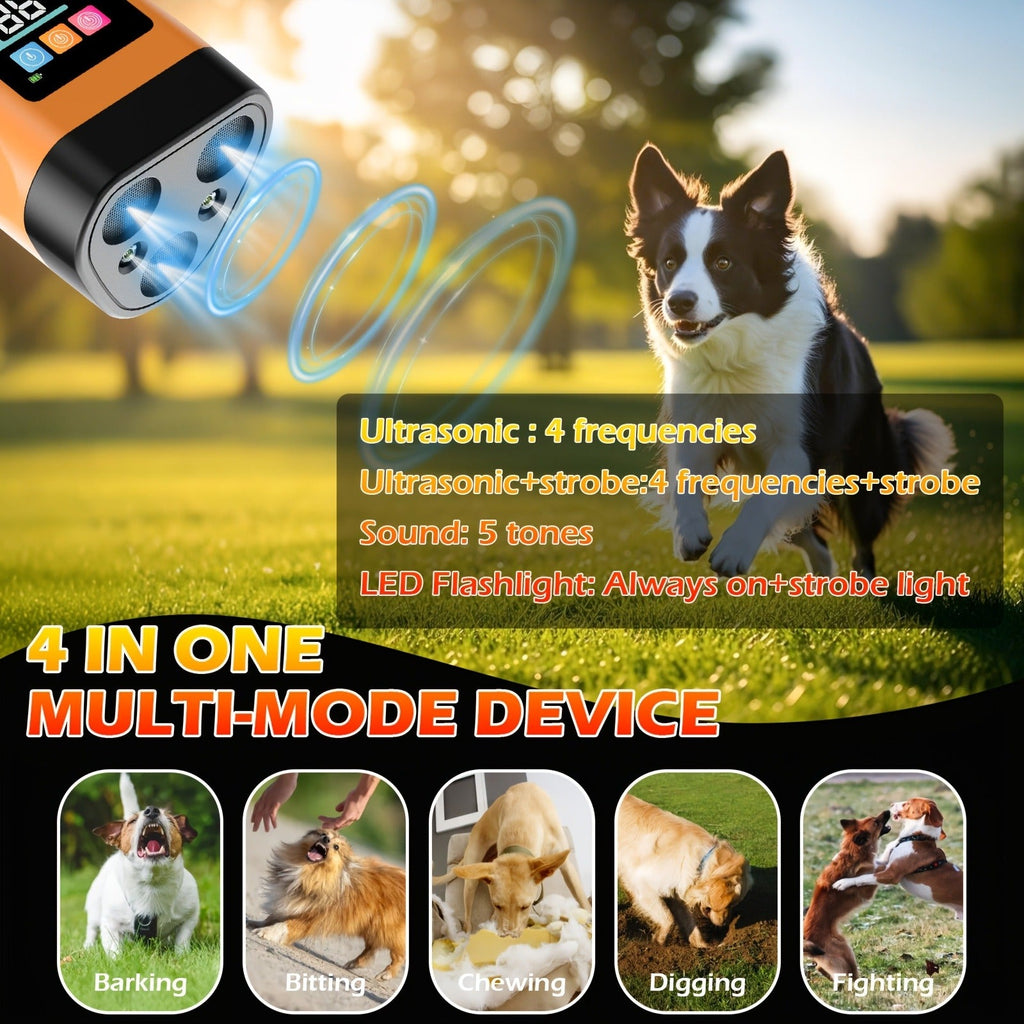65ft Long-Range Dog Repeller – Triple-Head Ultrasonic Bark Deterrent, Powerful Soundwave Technology, USB Rechargeable Portable Handheld