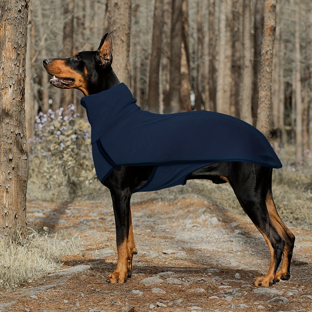 High Neck Dog Coat Warm Pullover – Solid Color Woven Polyester Pet Jacket, Machine Washable, All-Season Fall & Winter Dog Apparel