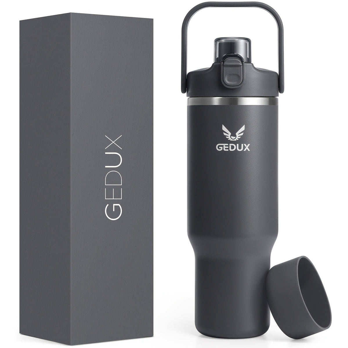 Vacuum Insulated Tumbler 32oz Stainless Steel with Handle Straw 2-in-1 Lid Chug Straw Lid Silicone Boot Matte Finish Keeps Drinks Cold Hot