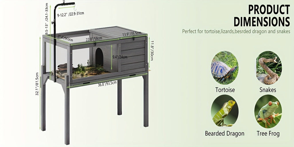 Large Tortoise Habitat Turtle Cage Enclosure with Detachable Legs Removable Roof Ramp Lamp Holder Indoor Outdoor