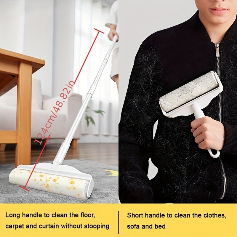 Lint Roller with 49-Inch Extendable Handle for Pet Hair Removal – Reusable Sticky Roller for Sofa, Carpet, Clothes, Floor & Furniture