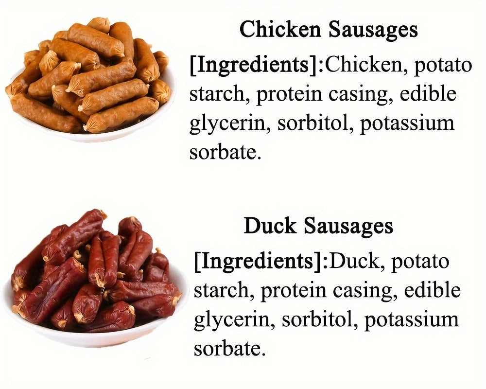 Soft Chew Dog Sausage Treats – Chicken & Duck Flavor, High Protein Fresh Meat Training Treats for Small, Medium & Large Dogs
