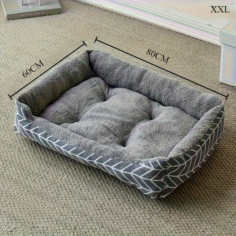 Printed Rectangular Pet Bed with Raised Perimeter in Four Sizes and Two Color-Pattern Options