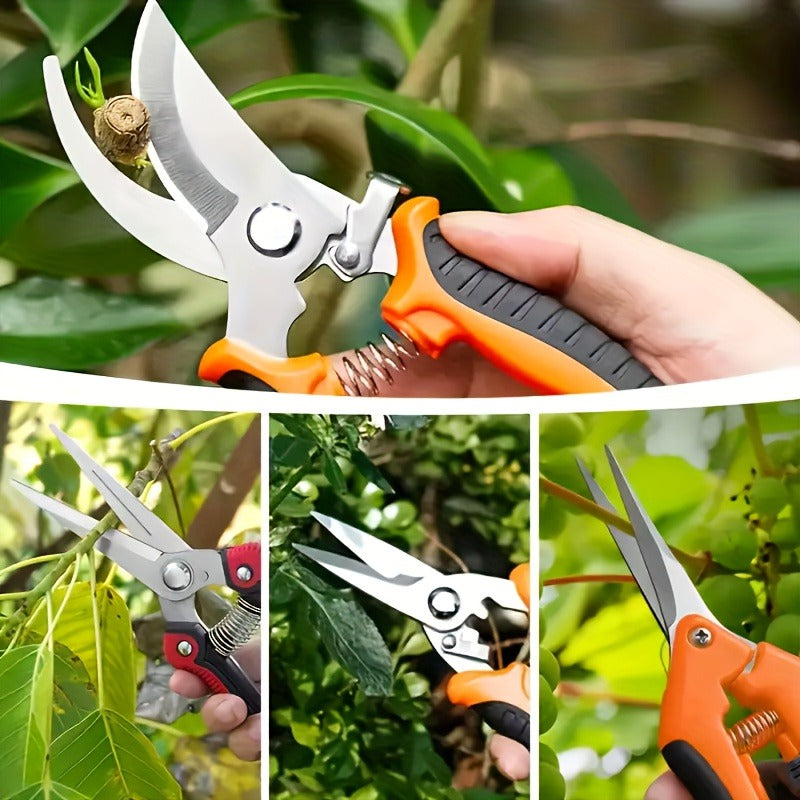 Pruning Shears 6-Piece Set, Stainless Steel Garden Scissors Anti-Slip Handle, Fruit Picking Lawn Bonsai Branch Cutting Tool Gift
