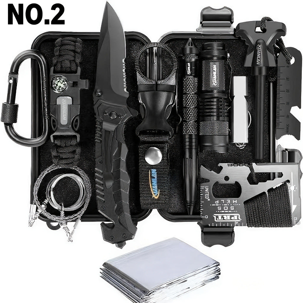 Tactical Survival Kit Multi-Tool Box – Emergency Outdoor Gear with Magnesium Fire Starter, Flint & First Aid Supplies for Camping, Hiking