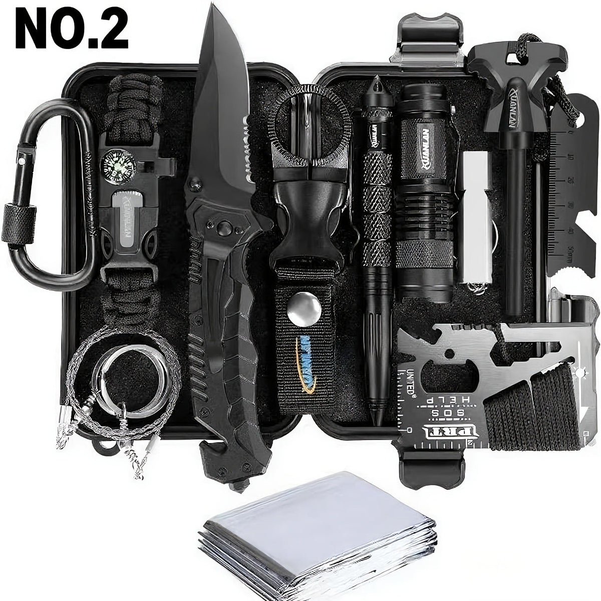 Tactical Survival Kit Multi-Tool Box – Emergency Outdoor Gear with Magnesium Fire Starter, Flint & First Aid Supplies for Camping, Hiking