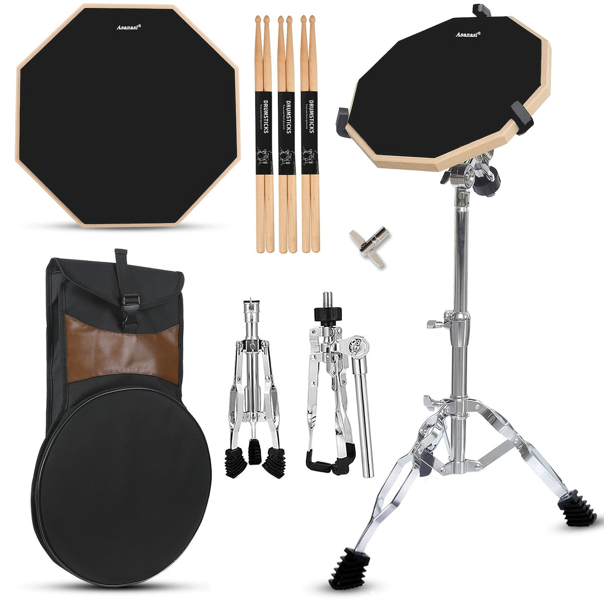 12-Inch Drum Practice Pad Set with Adjustable Snare Stand, Sticks and Bag