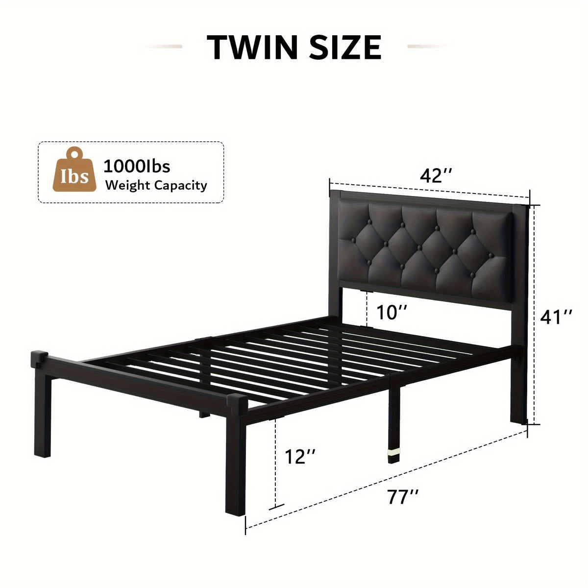 Bed Frame 12-Inch Steel Platform with Button-Tufted Headboard and Tool-Free Assembly in Two Colors
