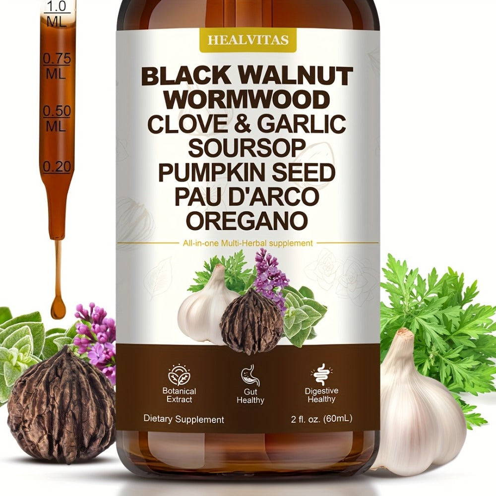 Black Walnut Wormwood Tincture 2 fl oz, Gut Health & Colon Cleanse Herbal Drops with Soursop, Oregano