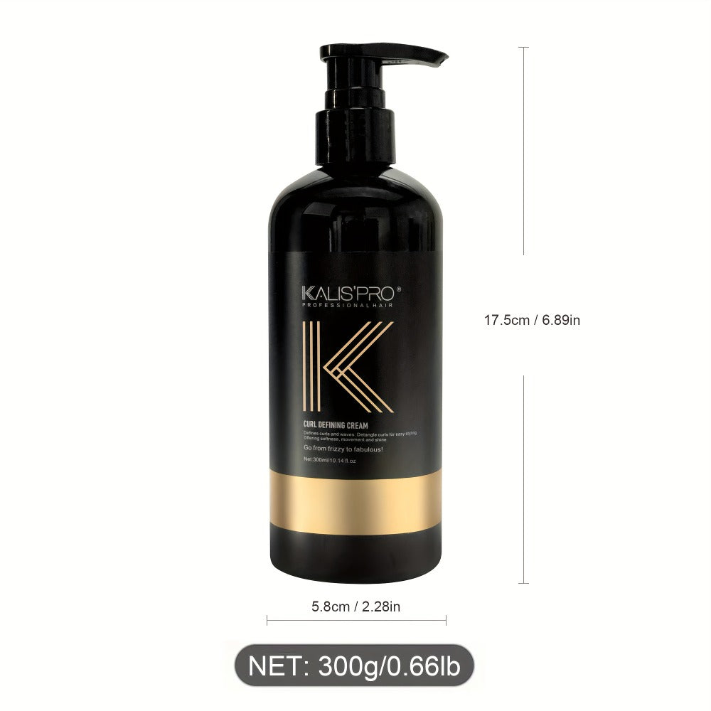 Curl Defining Cream and Detangling Brush Set by KALISPRO with One or Two 300ml Pump Bottles